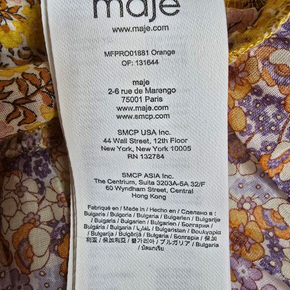 Maje Rissolette‎ Smocked Floral Print Dress Yellow Orange EU34/XS - Picture 12 of 13